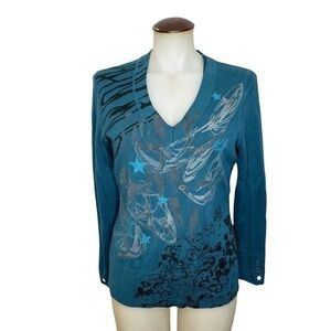 Thin Sweater Knit Top With Print 💙